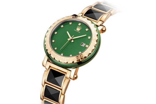 真皮不锈钢腕表配置天然玉石，这是天津定制手表中的精品